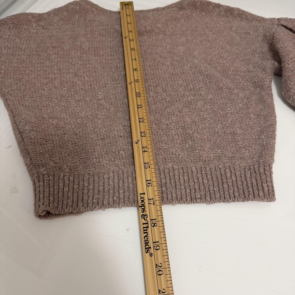 Abercrombie & Fitch Sweater Womens XS Taupe Cropped Balloon Sleeve Textured Knit - Picture 15 of 16